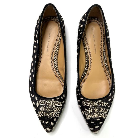 Pilcro Flats Shoes Size 6 Black Fawn Print Calf Hair Pointed Toe Deer Leopard - Picture 5 of 13